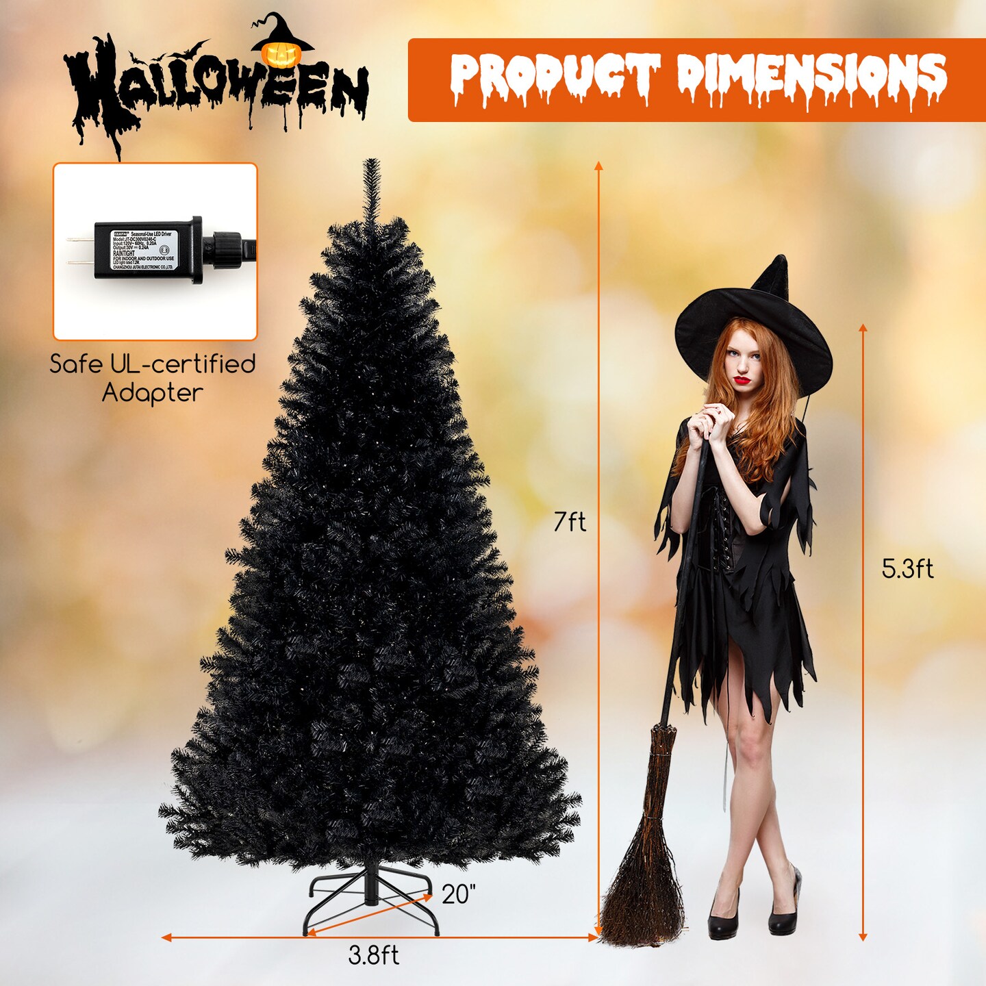 Artificial Christmas Tree with 6 Lighting Modes and Spooky Sounds for Halloween Decoration