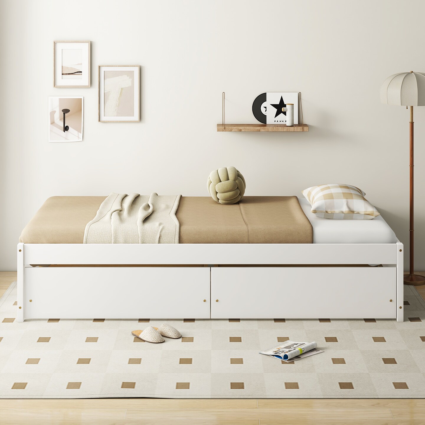 Wooden Twin Captain Bed with Storage Drawers and Daybed Function