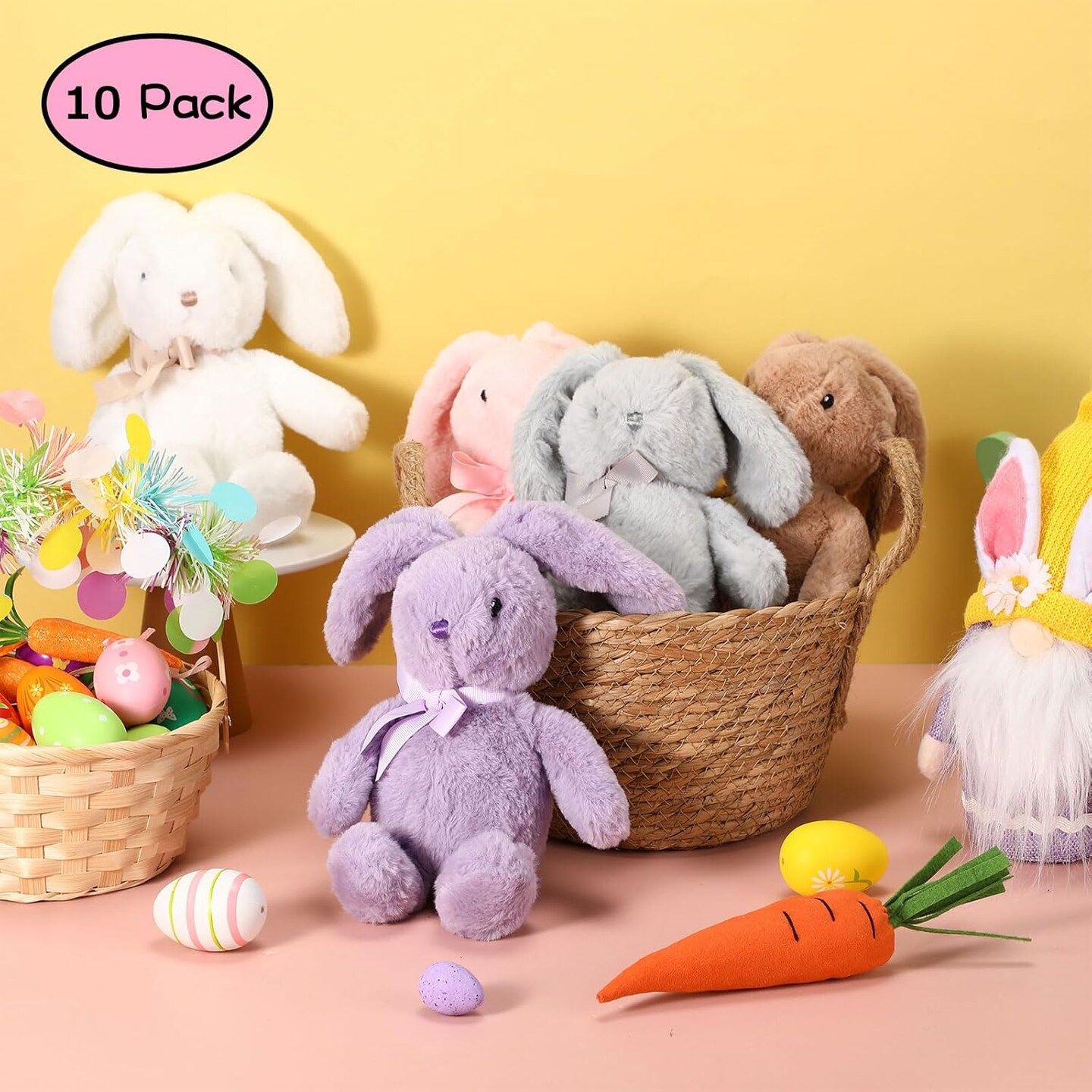 10 Pcs 13.5 Inch Plush Easter Bunny Stuffed Animal Cute Stuffed Bunny Soft Stuffed Rabbit Plush Toy Kawaii Bunny Stuff for Kids Fluffy Hugging Sleeping Gifts(Pink,Beige,Grey,Purple,Brown)