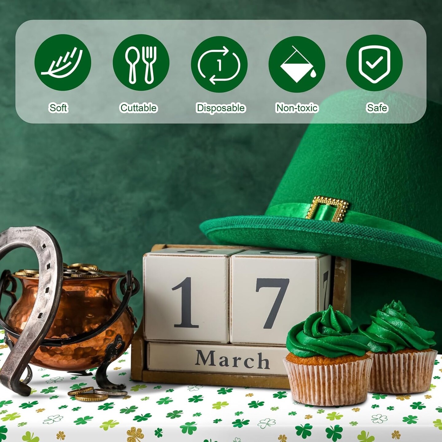 2 Packs St Patrick Day Shamrock Tablecloth Table Cover Plastic Waterproof Shamrock Tablecloth for St Patrick Day Clover