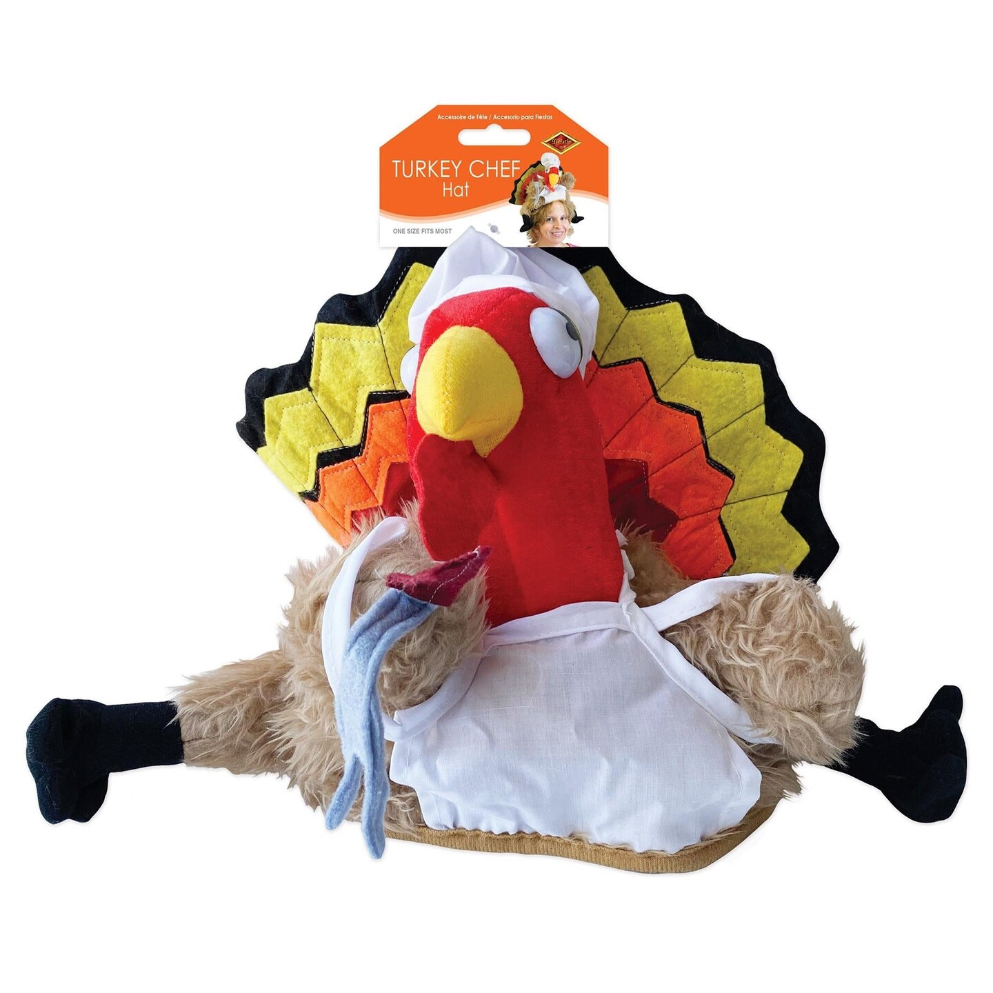 4 Pack Beistle Thanksgiving Plush Chef Turkey Hat