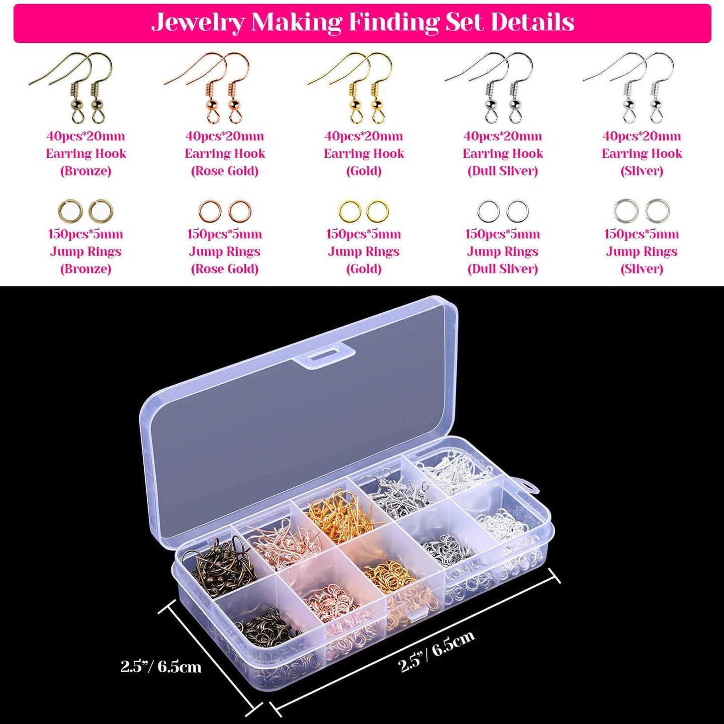 Earring Making Supplies, 1350pcs Earring Making Kit with Earring Hooks, Jump Rings, Pliers, Earring Backs, Earrings Holder Cards and Clear Bags for DIY Earring Supplies and Earring Findings