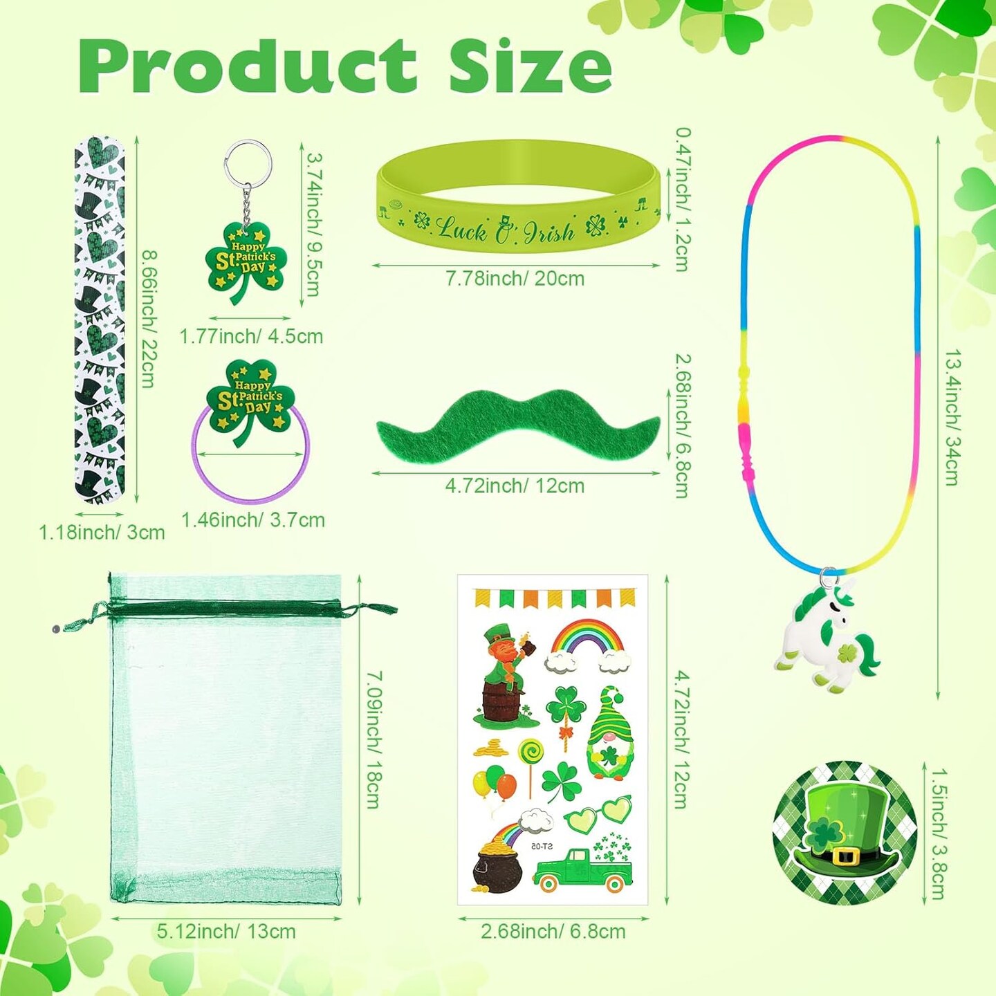 132 Pcs St. Patrick&#x27;s Day Party Favors St. Patrick&#x27;s Day Accessories Set with Shamrock Keychains Tattoos Sticker