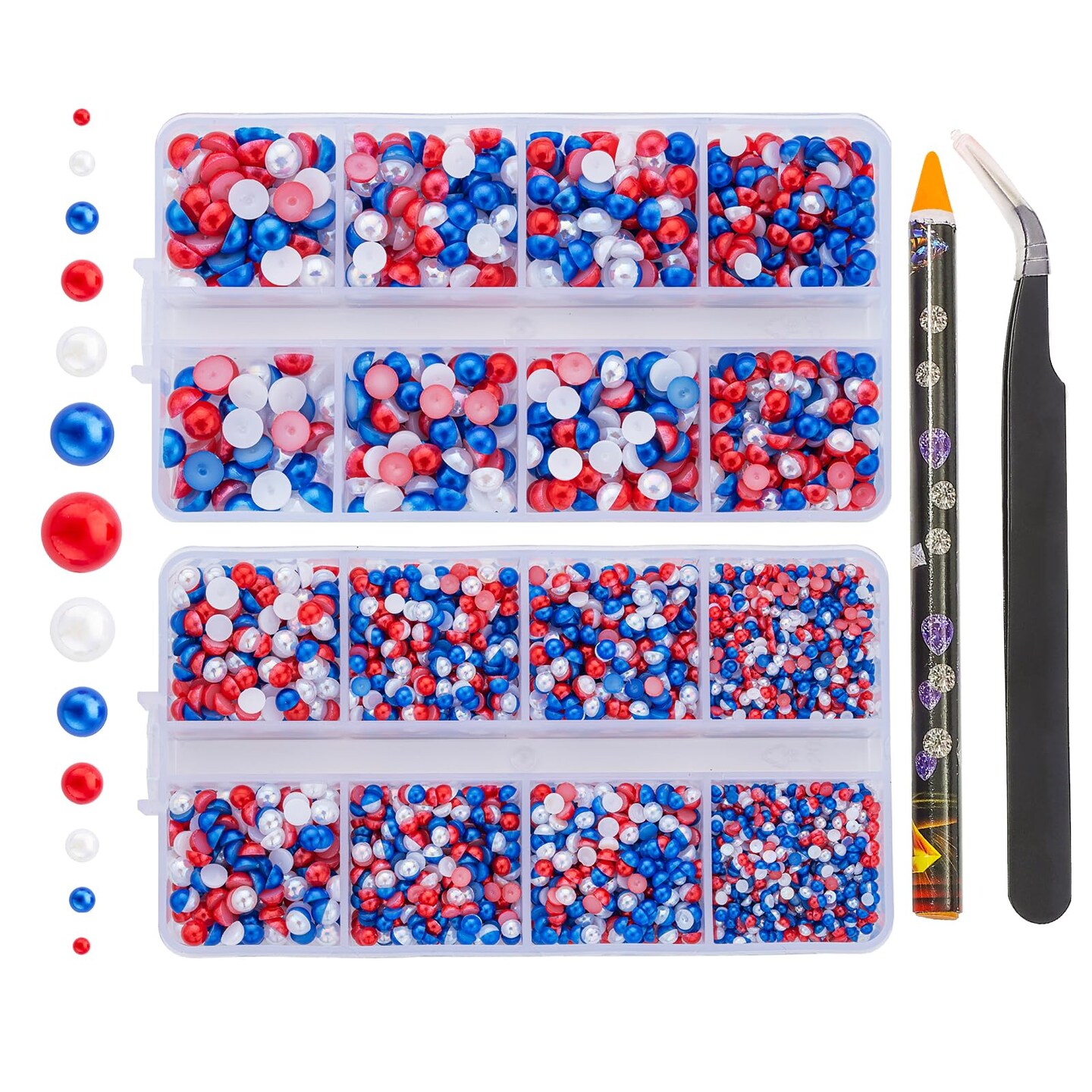 6540PCS Mix Color Resin Flat Back Pearls Rhinestones,Mixed Size 2/3/4/5/6/8/10mm Half Round Pearl Beads Nail Gems Rhinestone with Tweezers and Picker Pencil for Crafts Nail DIY Decoration