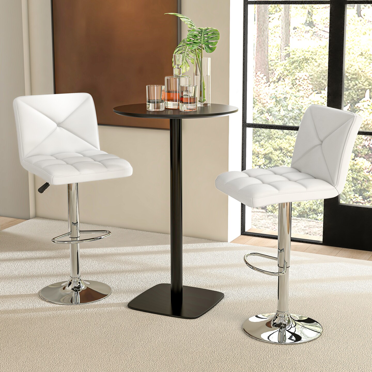 PU Leather Bar Stools Set of 2 with Backrest, Adjustable Height, Modern Design, Comfortable Seating