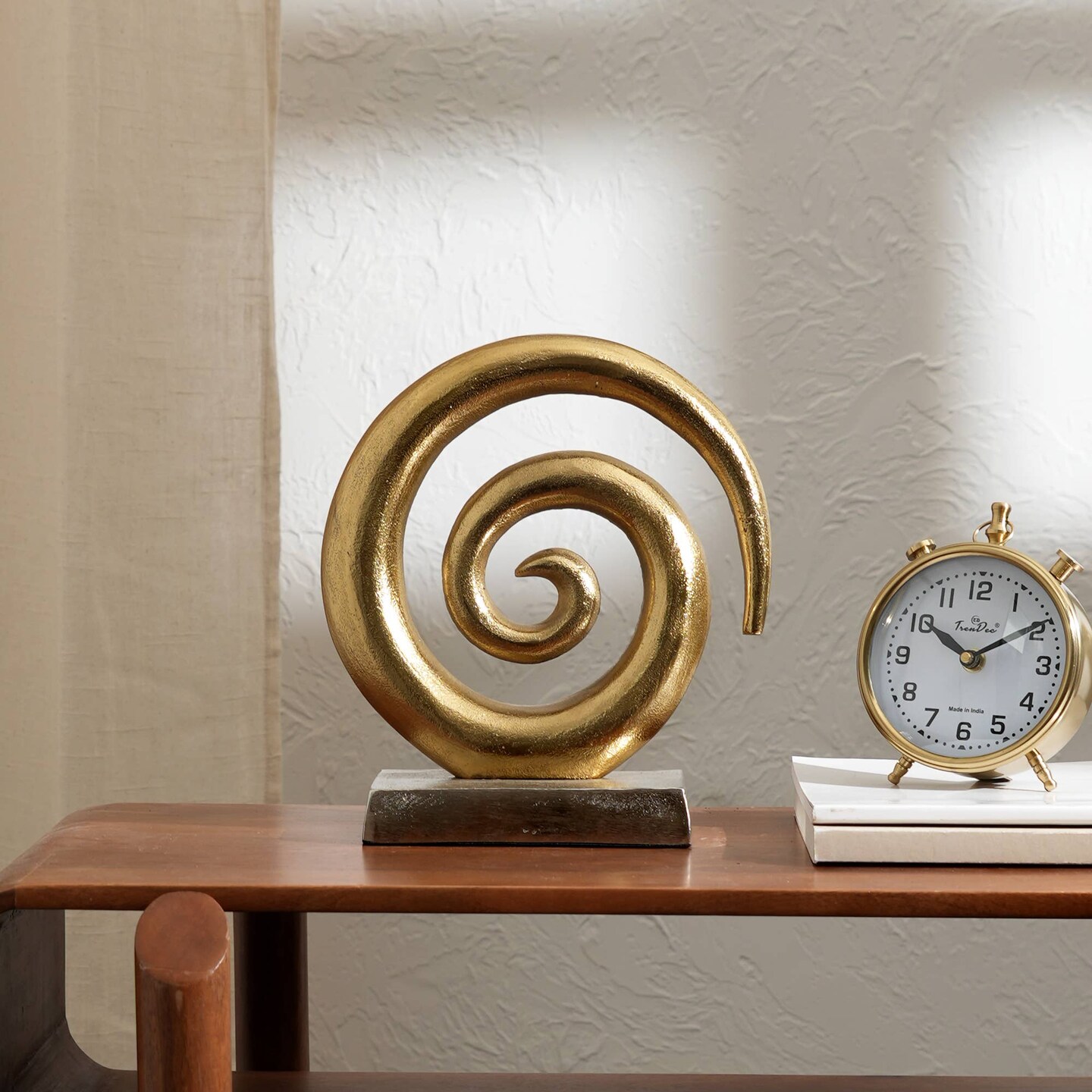Spiral Design Aluminium Tabletop D&#xE9;cor With Base- Gold Color