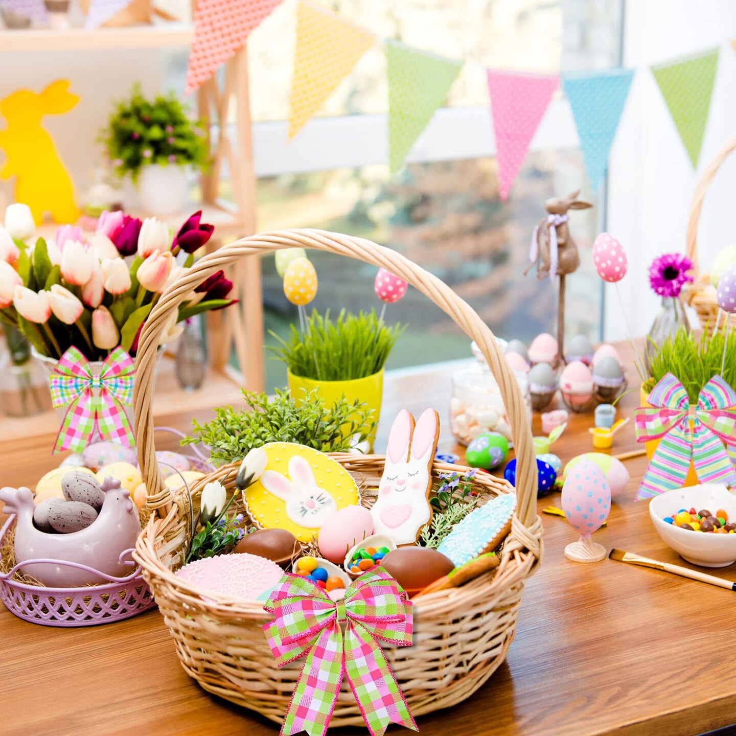 Pastel Easter Plaid Fabric Ribbon Spring Gingham Wired Ribbon Ideal for DIY Crafts, Wreaths, Gift Wrapping & More(2,Cute Colors)