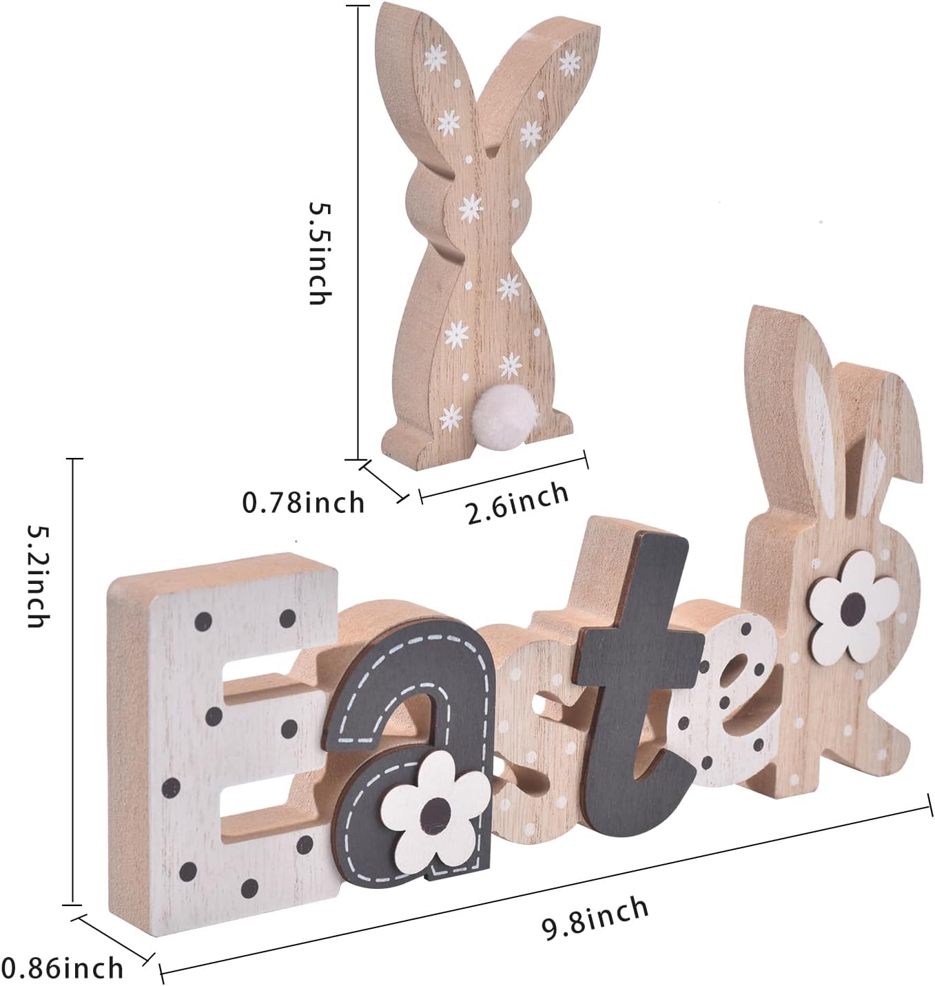 Easter Decoration Sign Blocks, 2-PCs Wooden Easter Bunny Tabletop Decor