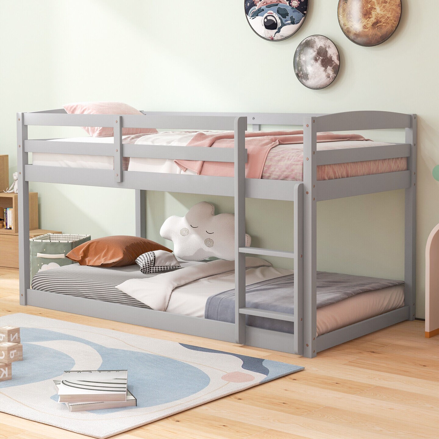 Metal Twin Size Bunk Bed with High Guardrails and Integrated Ladder for Safety and Easy Access