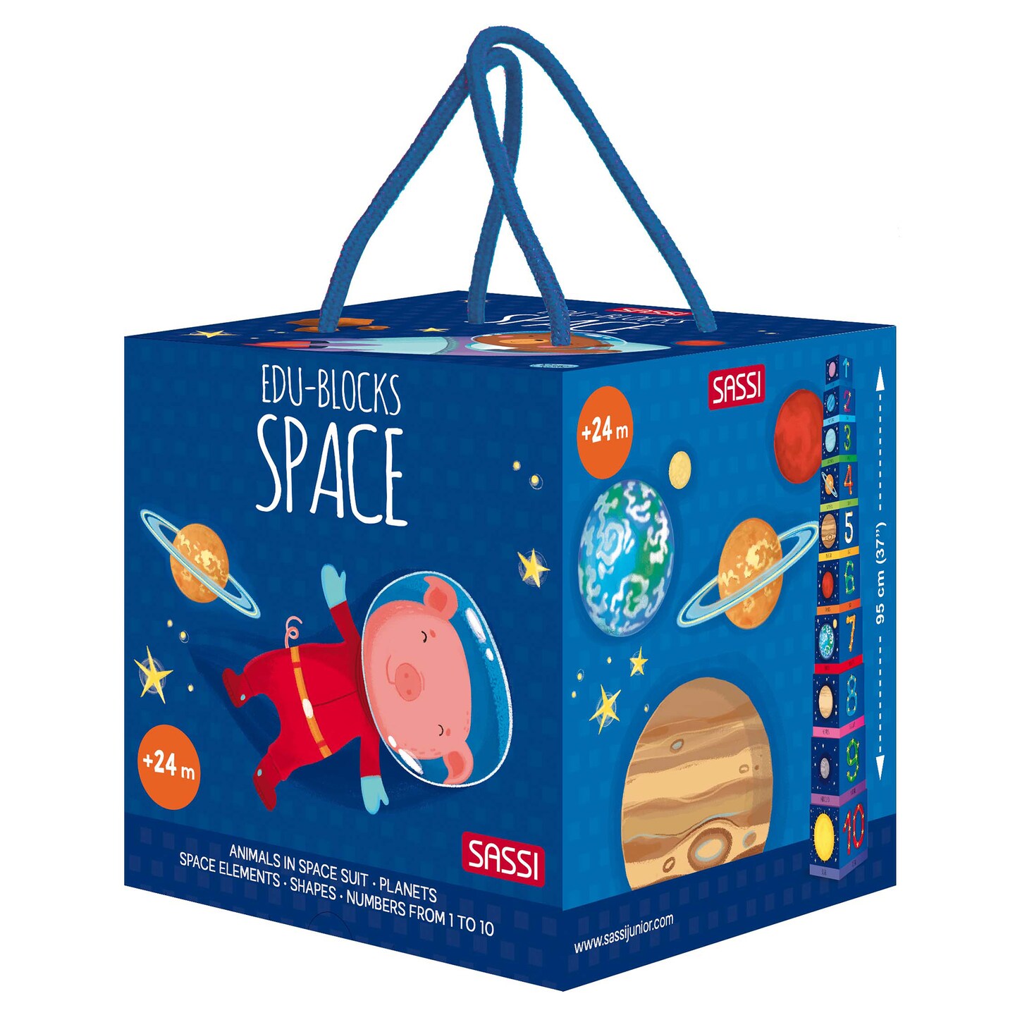 Sassi: Edu-Blocks - Space - 10 Stacking Cubes &#x26; Booklet Set, Planets-Elements-Shapes-Numbers-Animals in Space Suits, Learn &#x26; Play, Kids-Toddlers 2+