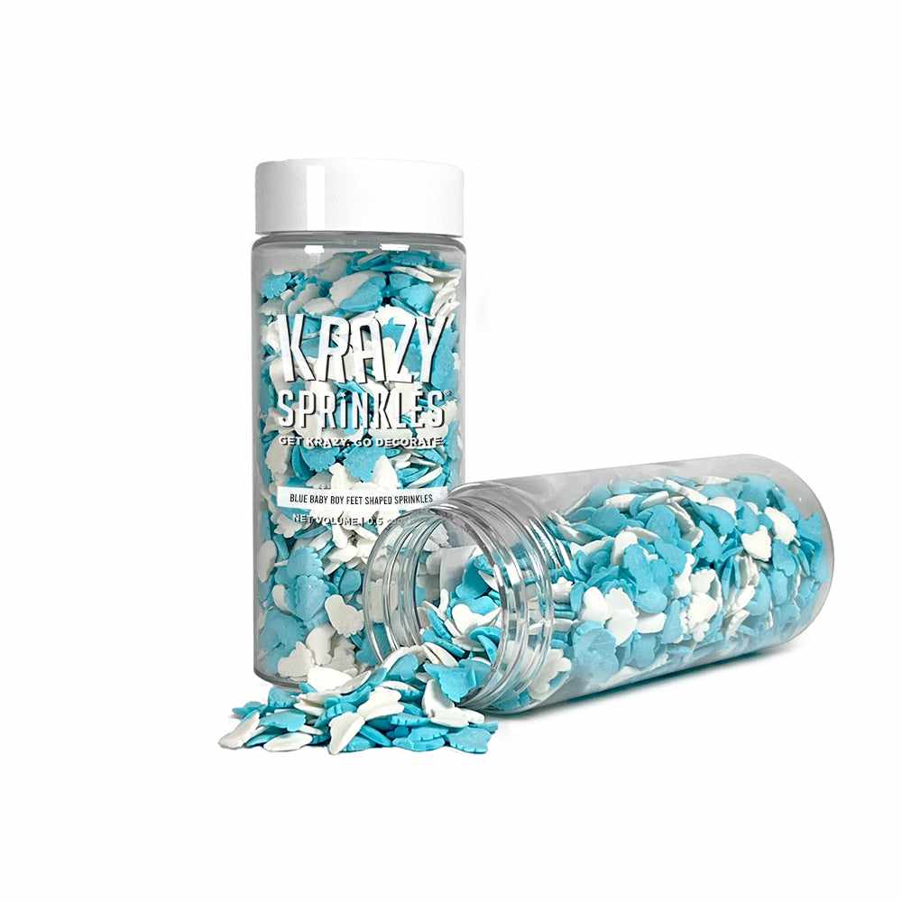 Krazy Sprinkles - Blue and White Baby Feet (1/2 Cup, 1x Jar) for Cakes, Ice Cream & Cookies