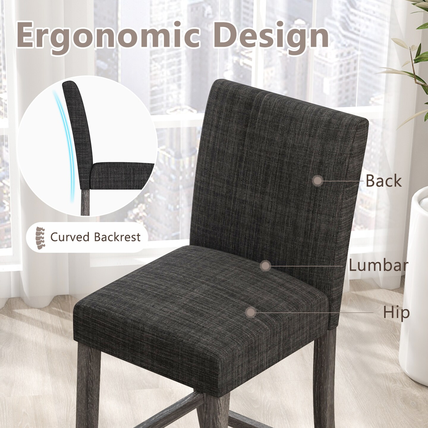 Counter Height Bar Stools Set of 2 with Back and Footrest-Grey