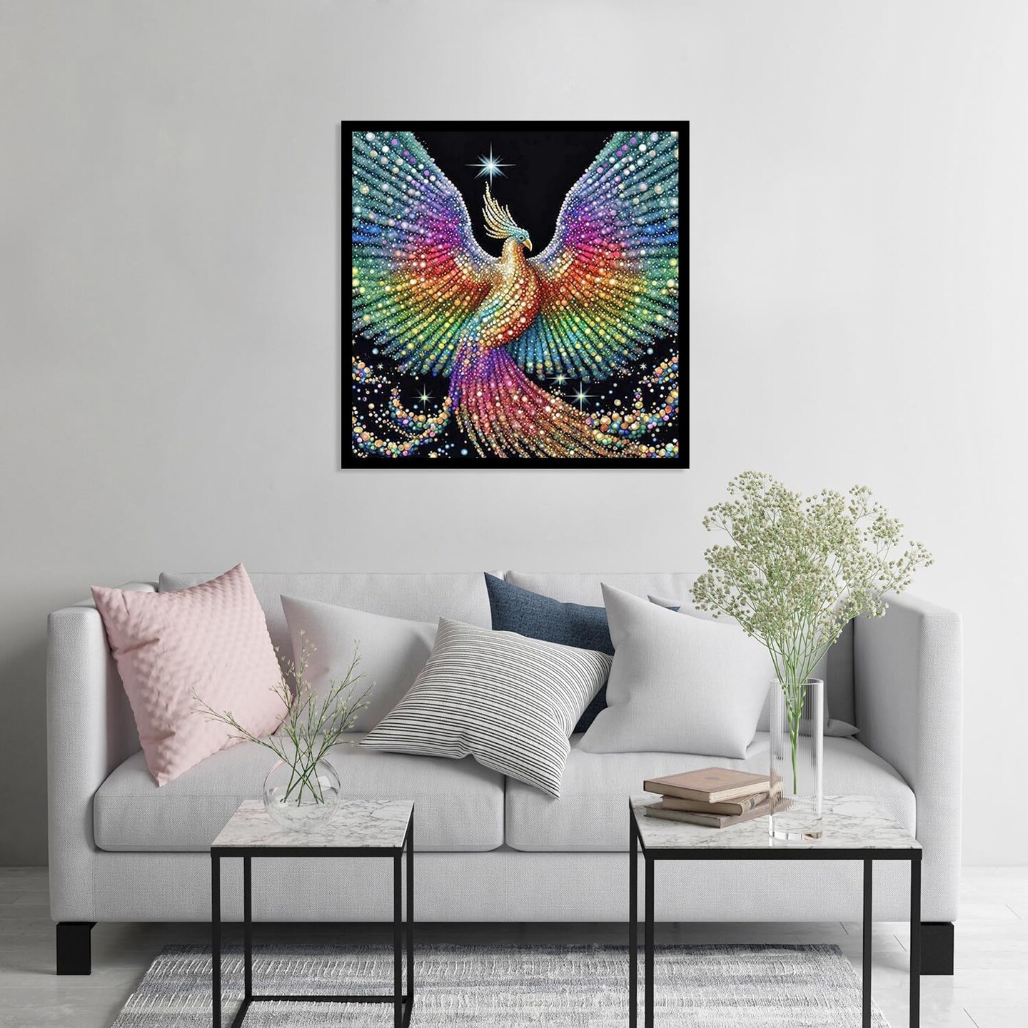 5D Phoenix Diamond Painting Kits for Adult, Fire Phoenix Full Drill Round Diamond Cross Stitch Colorful Painting