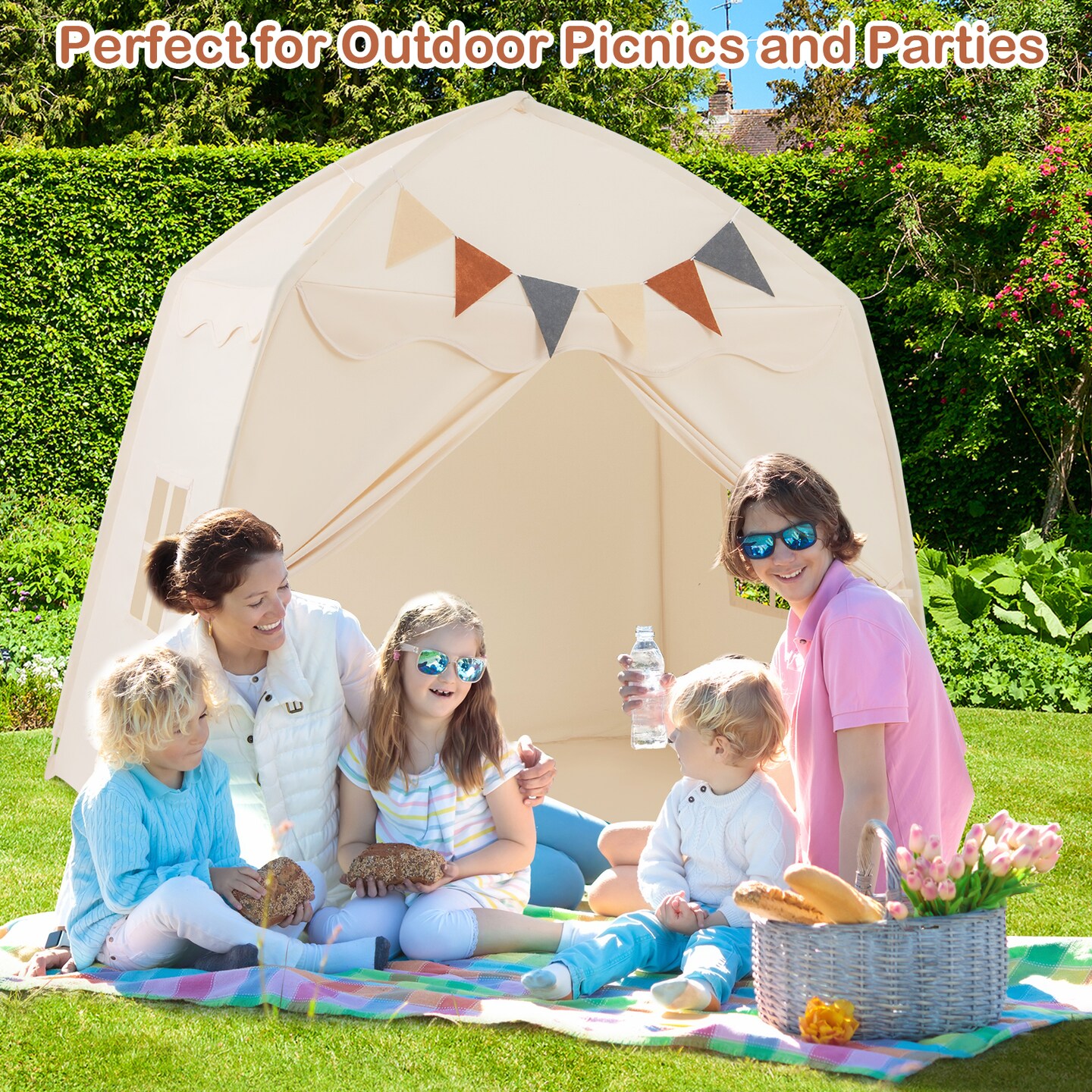 Blue Polyester Kids Play Tent Bed Tent with String Lights, Extra Large Playhouse Tent for Indoor & Outdoor Fun
