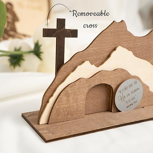 He is Risen Easter Tabletop Decor Indoor, Empty Tomb Resurrection Scene, Christian Easter Decoration For Tiered Tray, Church, Office Traditional Shelf Stand, Gifts for Women, Kids