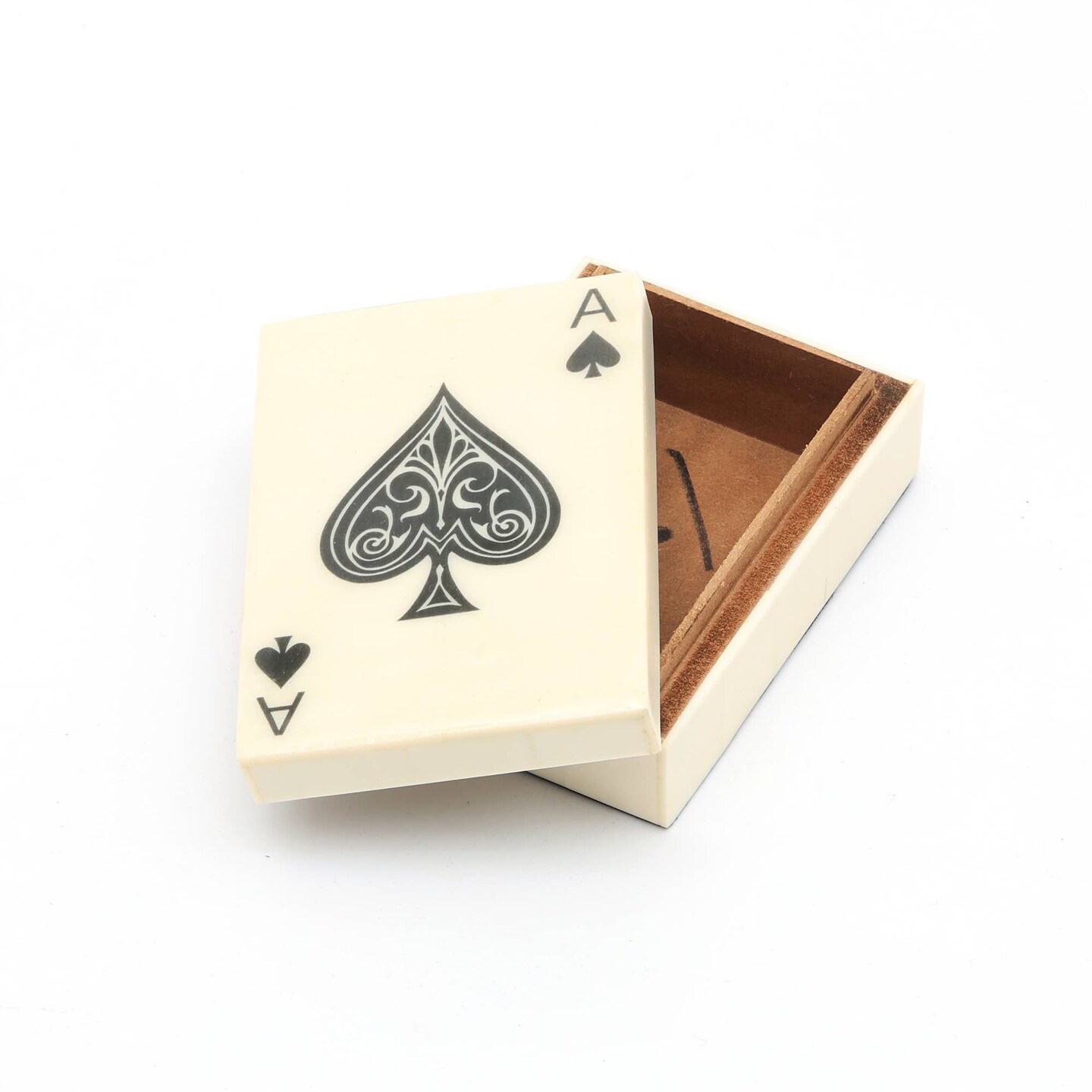 Wooden Printed White Card Box with Cards - 4.75&#x22;x3.35&#x22;x1.75&#x22;