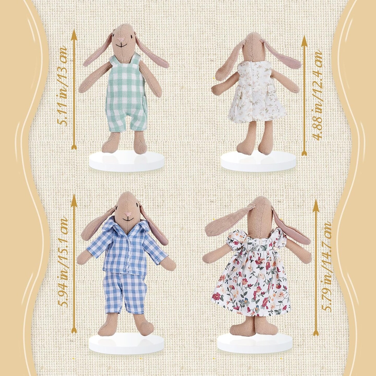 Bunny Toys for Kids, Easter Bunny, 4 PCS Hand Made Rabbit Family Dolls with Removable Clothes, Suitable for Infants, Boys and Girls, Dollhouse People
