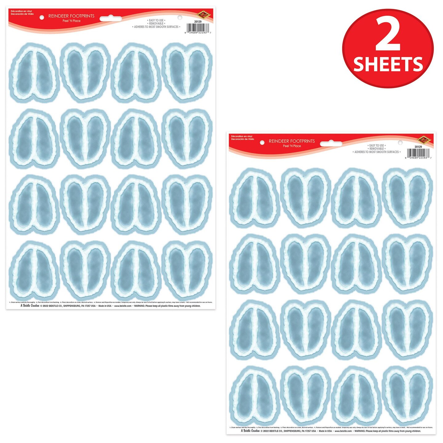 12 Pack Beistle Christmas Reindeer Footprints Peel &#x27;N Place Clings