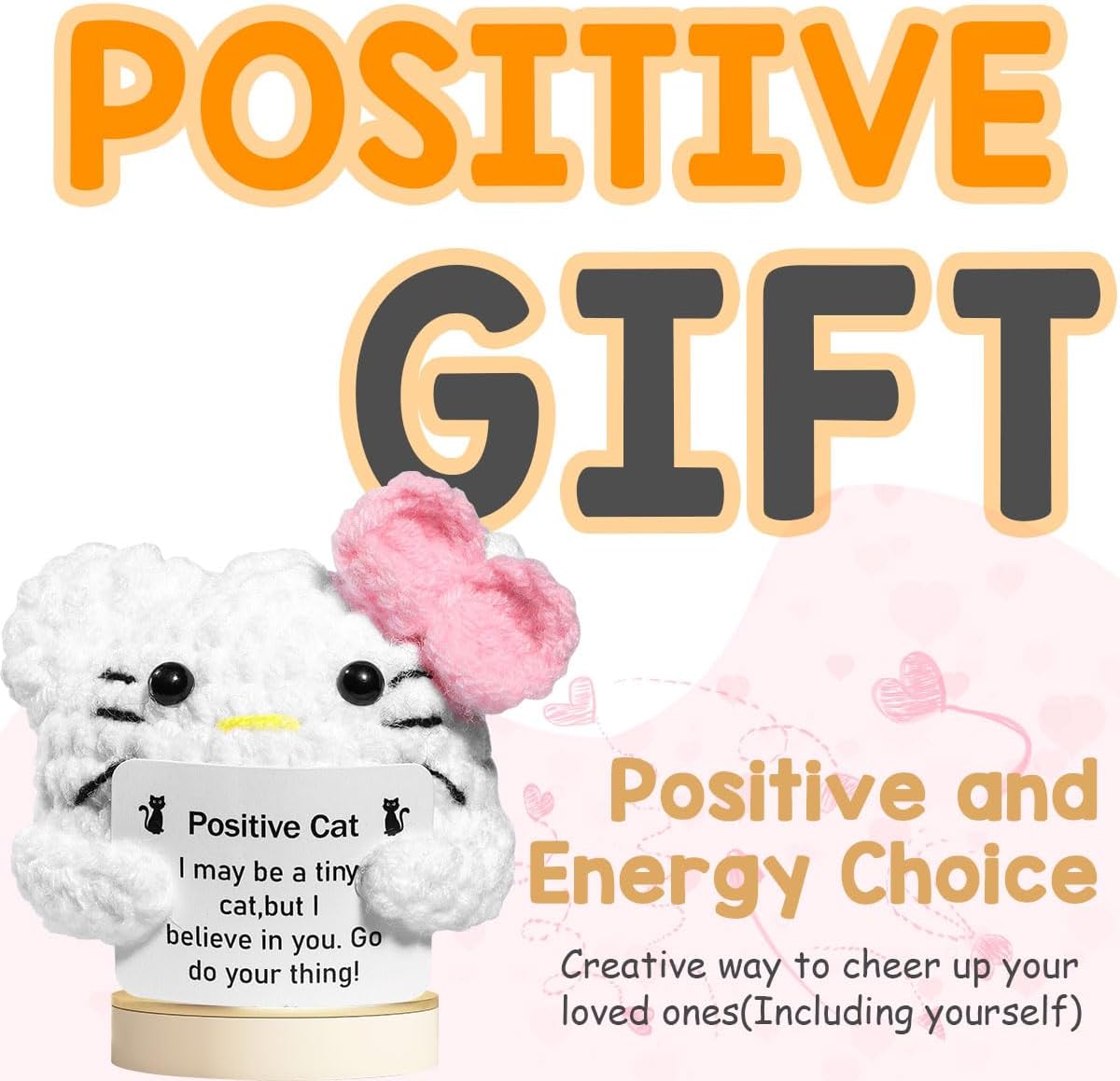 Kitty Stuff Kitty Easter Basket Stuffers Inspirational Crochet Positive Cat Kawaii Handmade Emotional Support Nuggets Cheer Funny Crochet Animals Kitty Gifts for Women Girls Coworker Birthday