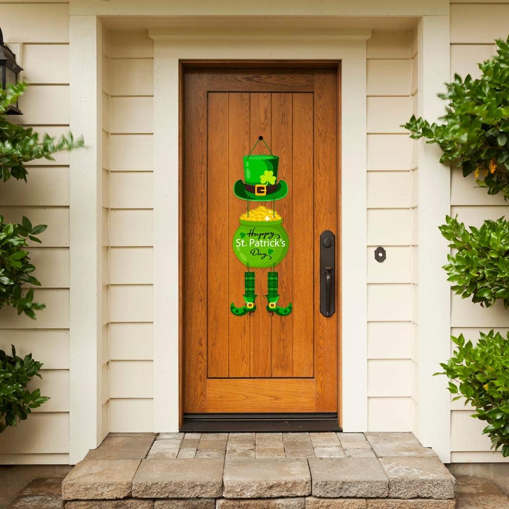 17.7’’ St. Patrick's Day Shamrocks Wreath for Front Door with 30 Green Lights Artificial Greenery Clover Wreath