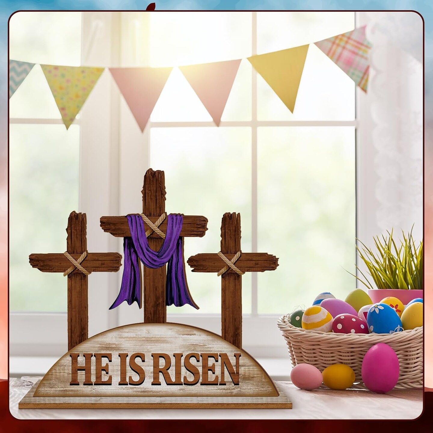 Easter Table Decor He is Risen Decor Wooden Cross Tabletop Signs Christian Table Centerpiece Religious