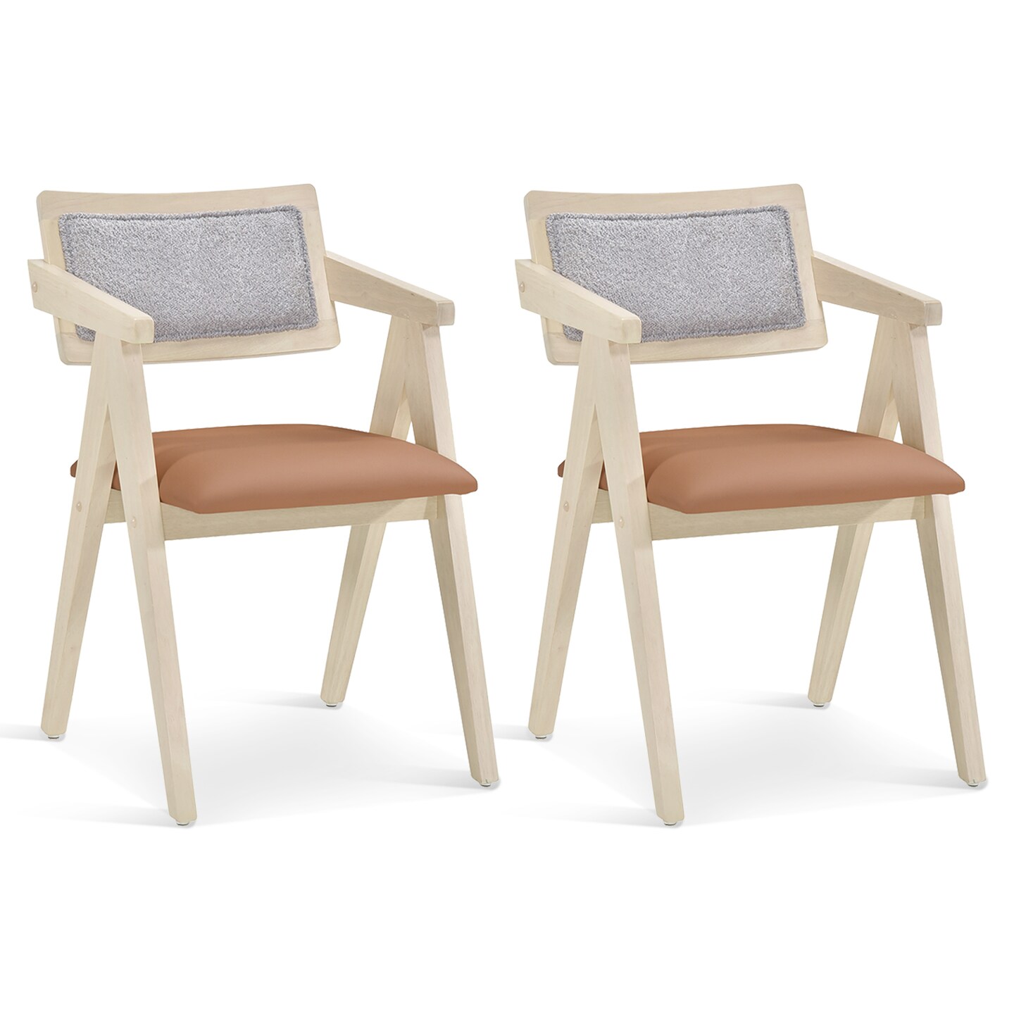 Walnut Wooden Mid-Century Accent Chairs with Leathaire Seat Cushions, Set of 2