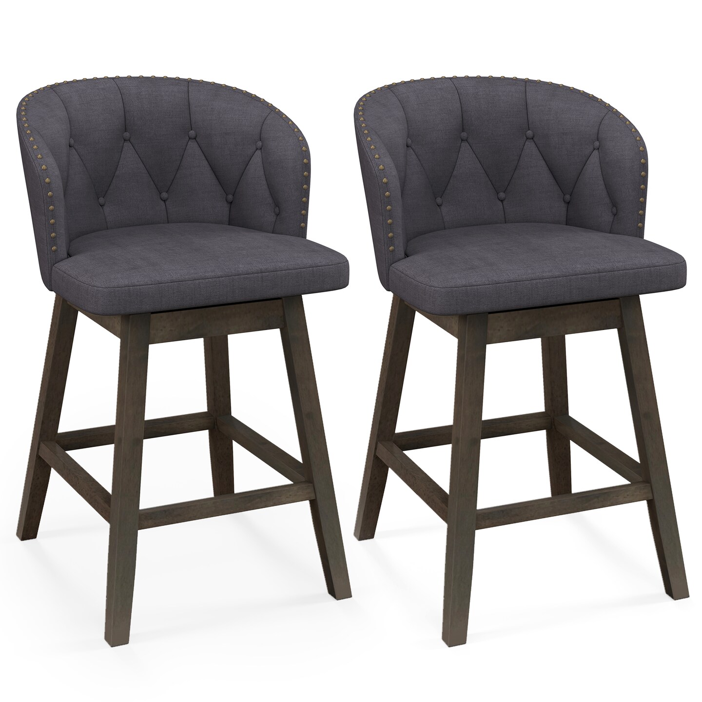 Fabric Upholstered Counter Height Bar Stools, Set of 2 with Padded Seat and Footrest