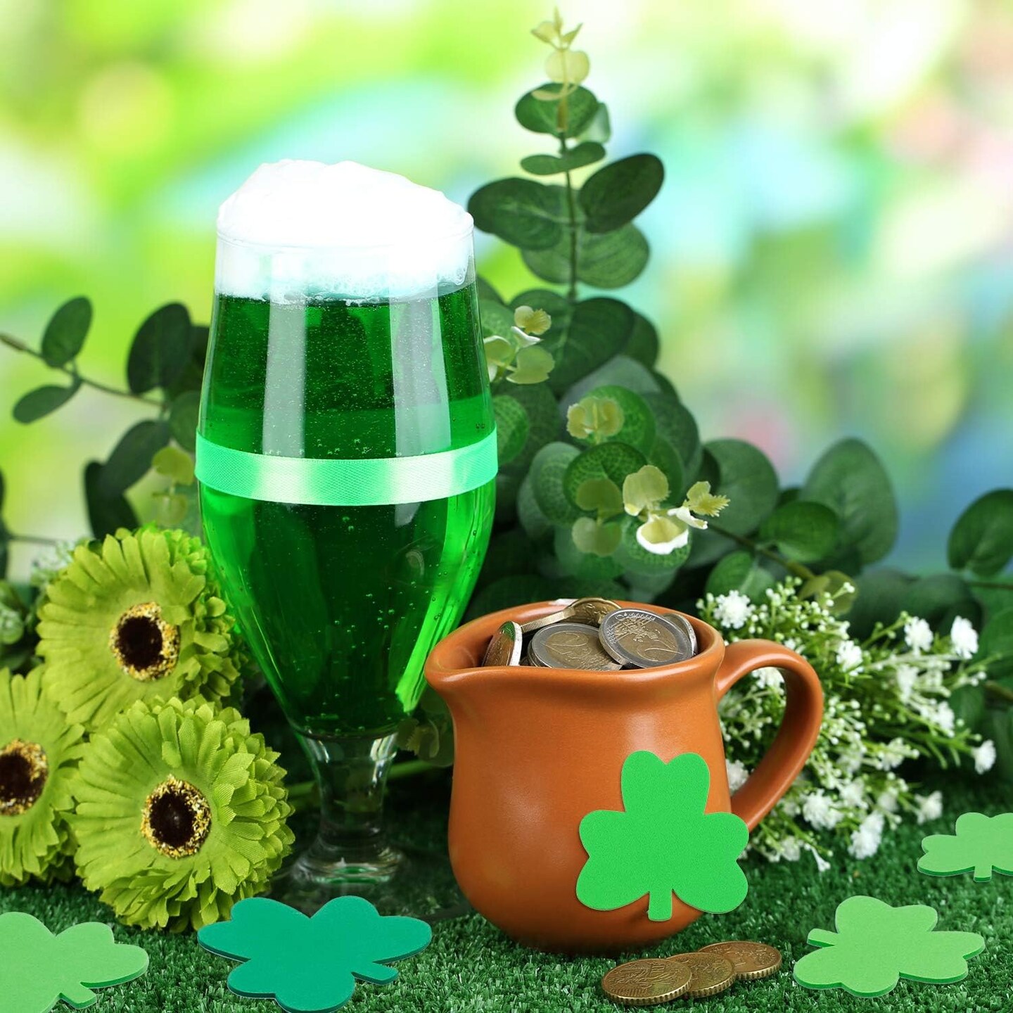 100 Pcs St. Patrick&#x27;s Day Shamrock Foam Stickers Green Clover Sticker Self-Adhesive Craft Sticker