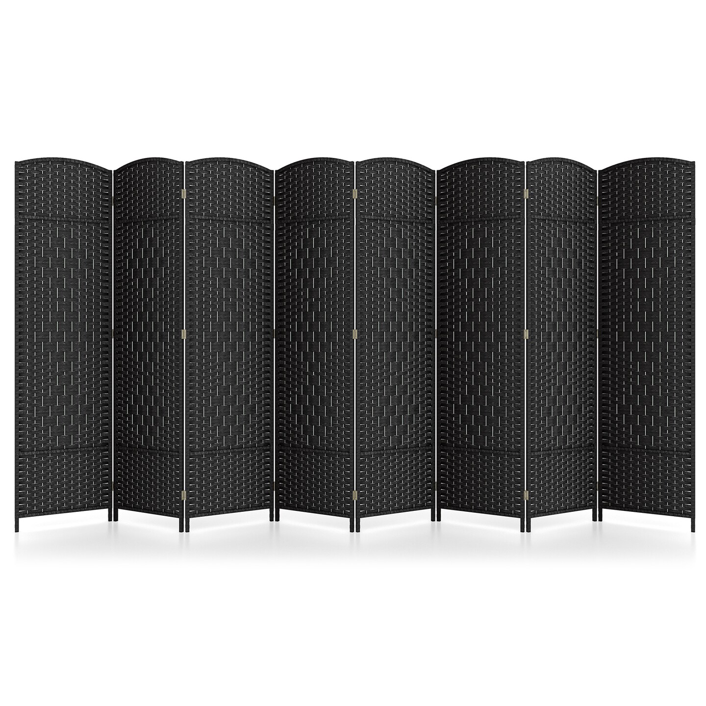 8-Panel Folding Room Divider with Hand-Woven Texture and Solid Wood Frame