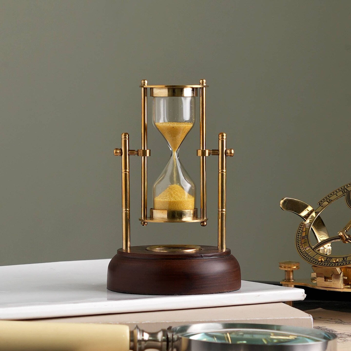 Decorative Brass Frame Sand Timer - Hourglass (3.5"X3.25"X5")