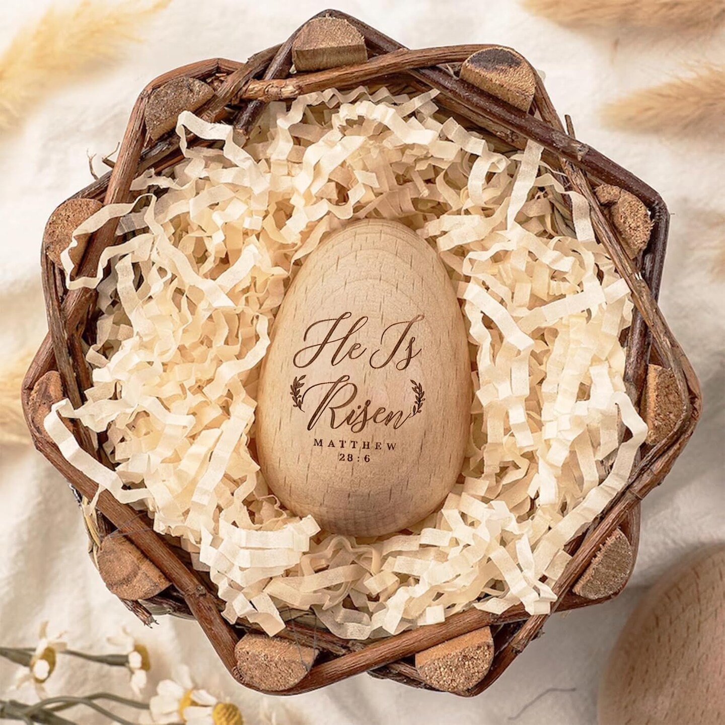 Easter Egg Decor, Wooden Decorations For Home, Tier Tray, Centerpiece Table Top, Easter Gifts Religious For Adult, Church, Christian Basket Stuffers, Egg Fillers For Toddlers, Kids (He Is Risen)