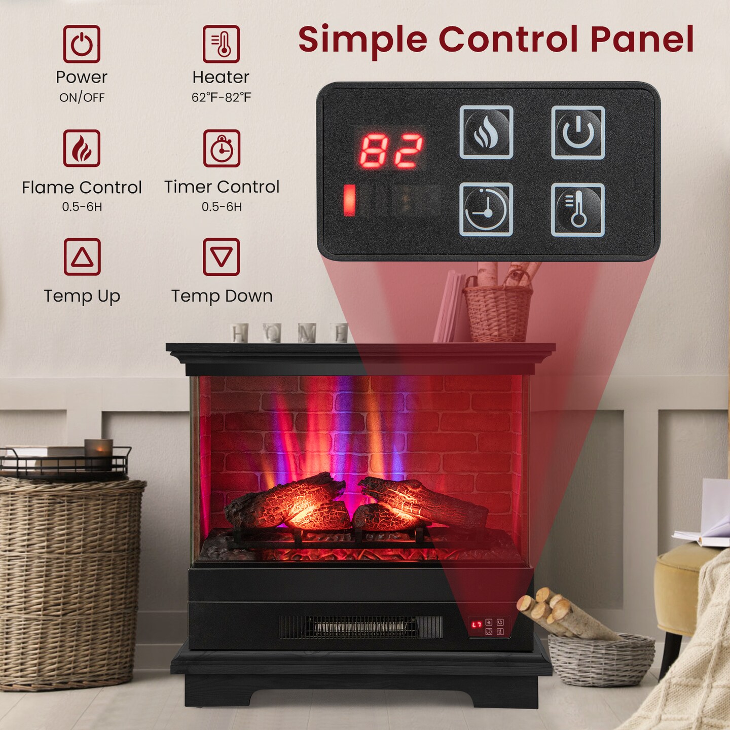 27 Inch Freestanding Fireplace with Remote Control