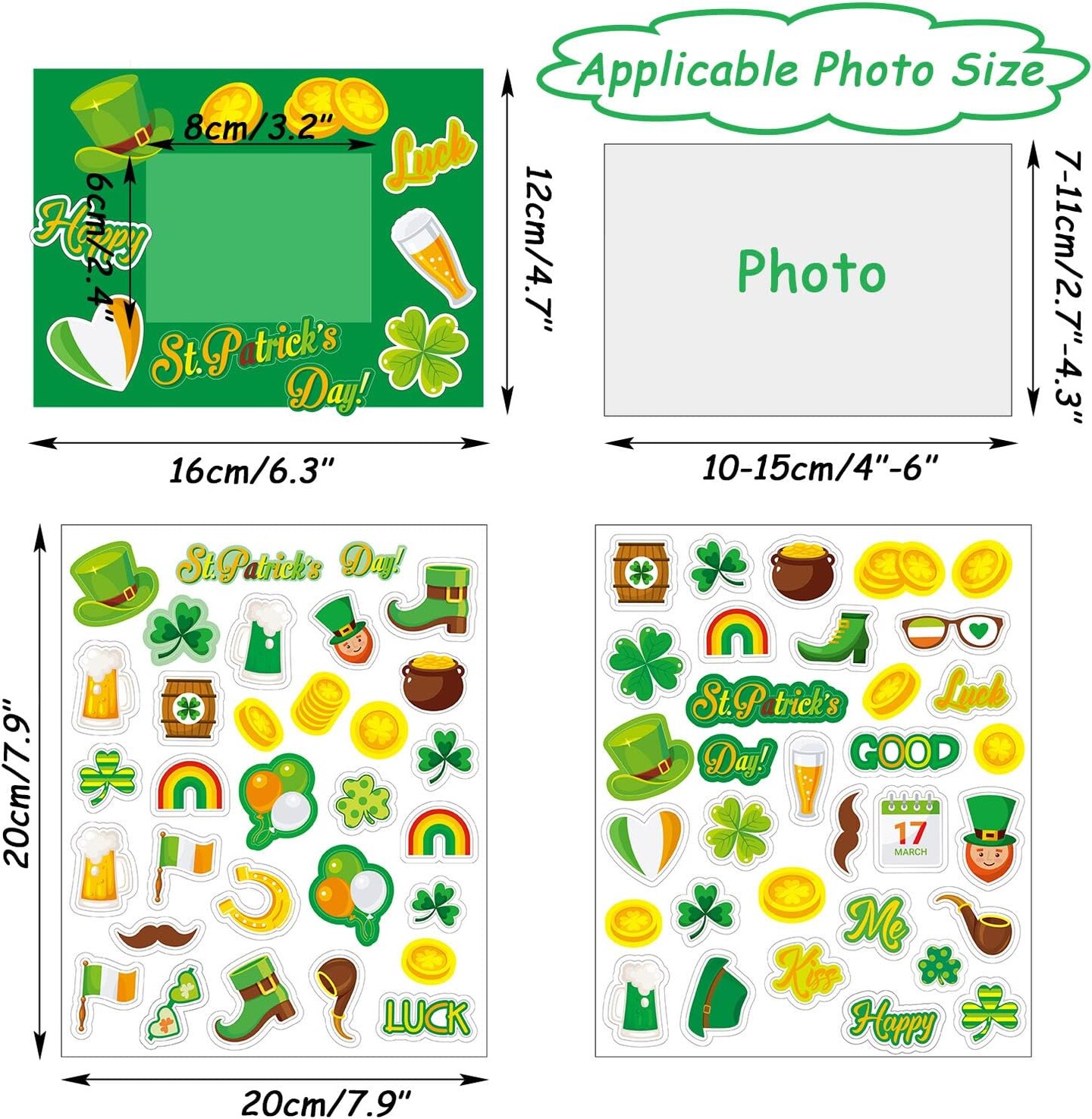 30 Packs St. Patricks Day Picture Frame Craft Kits for Kids St. Patricks DIY Craft Art St. Patrick Day Party Decoration