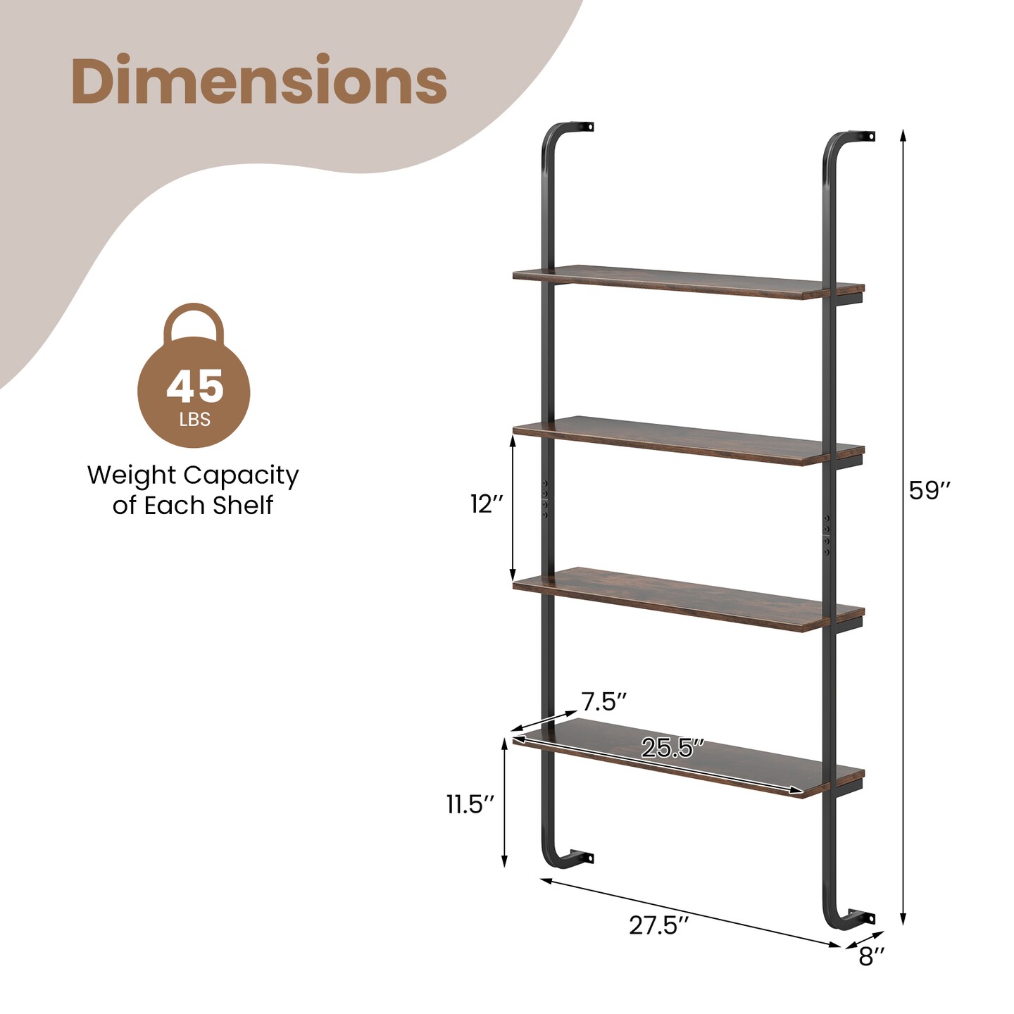 4-Tier Industrial Pipe Shelving with Metal Frame Perfect for Living Room or Kitchen