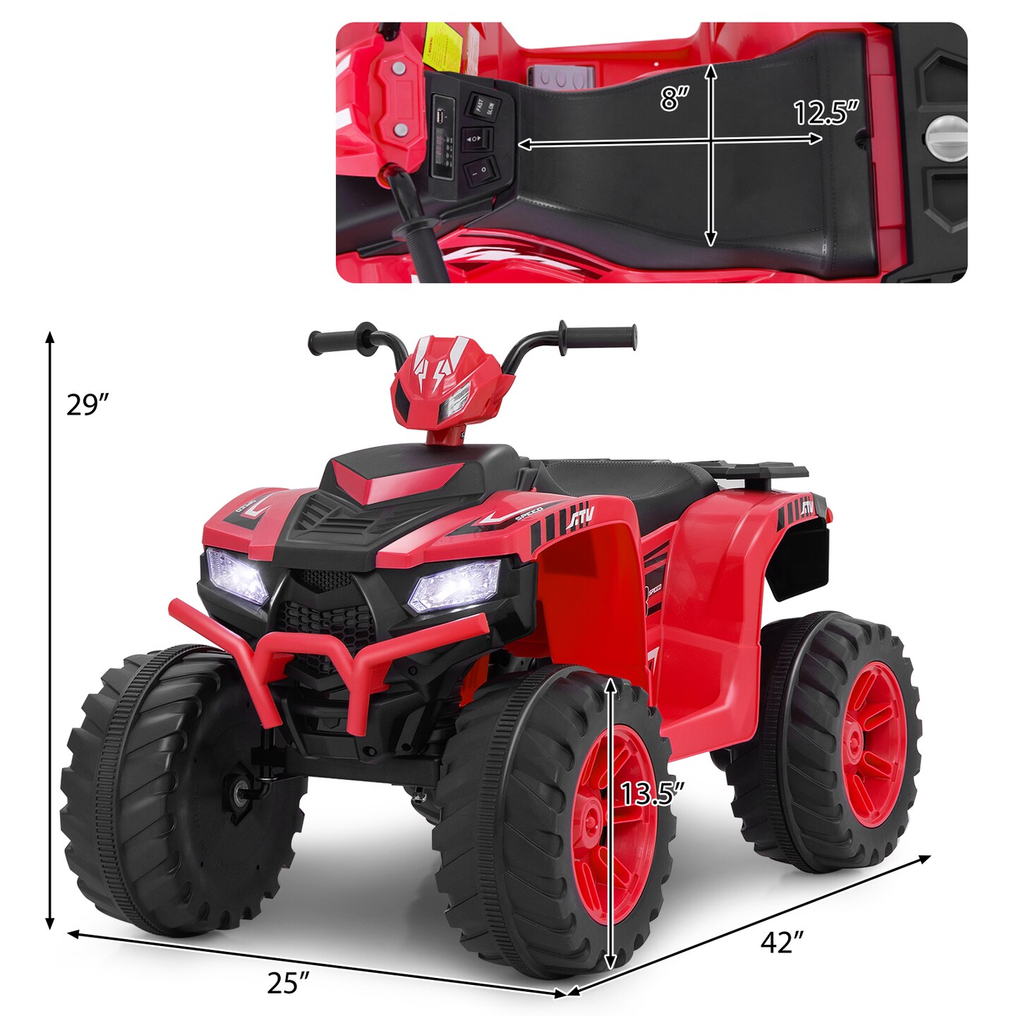 Red 24V Electric Ride-On ATV for Kids with Wireless Connection, 3-8 Years Old