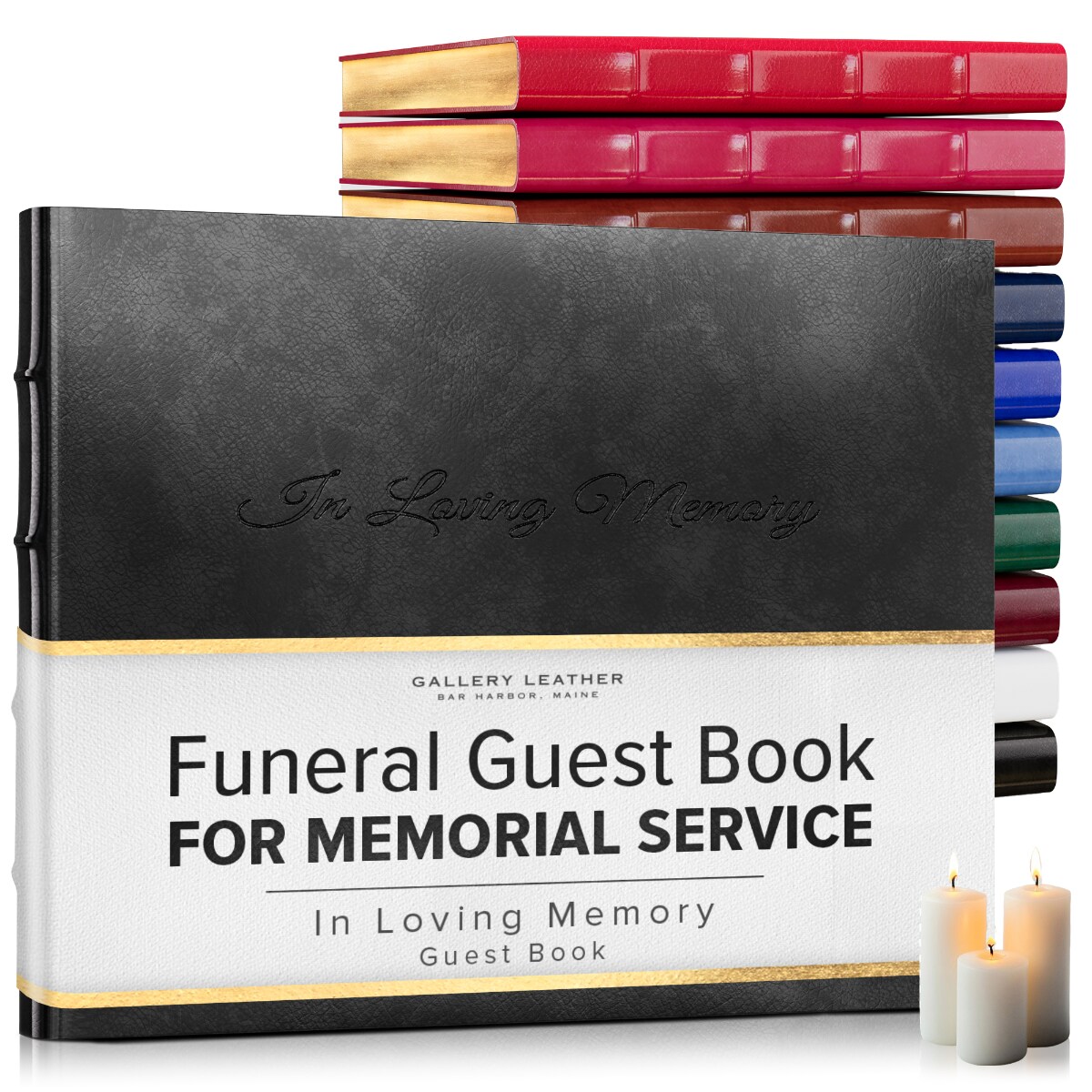 Gallery Leather Guest Book Funeral, In Loving Memory, Memorial, 192 Lined Pages, Bonded Leather, Hardcover