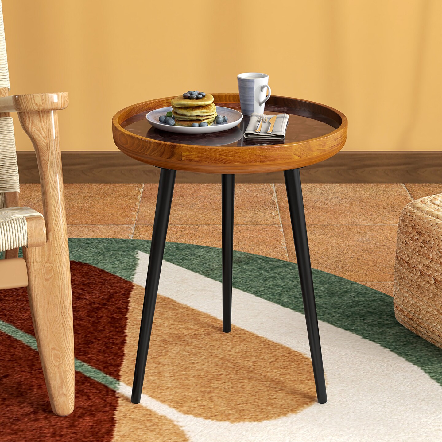 Brown Epoxy Resin Round End Table with Sea Shell Decoration &#x2013; 16/20 Inch
