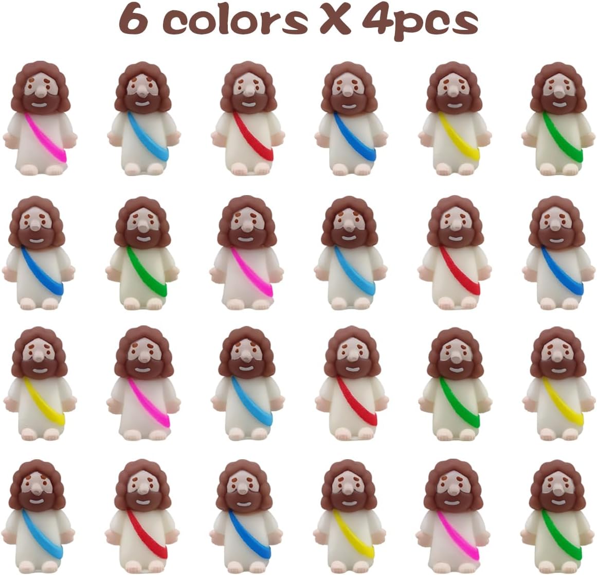 24 Pack Plastic Prefilled Easter Eggs with Mini Jesus Mochi Squishy Toys Inside