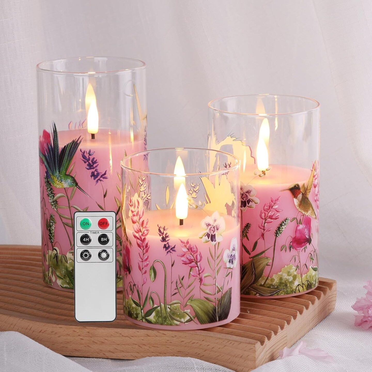 Elegant Glass Flameless LED Candles – Set of 3 Flickering Battery-Powered Pillar Candles with Remote