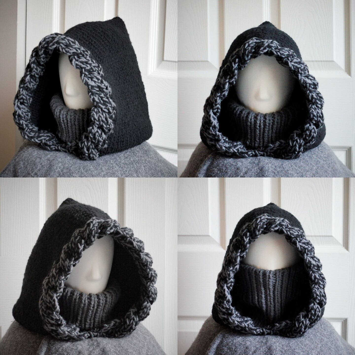 Handmade Knit Balaclava Hood with Braided Edge and Built-in
