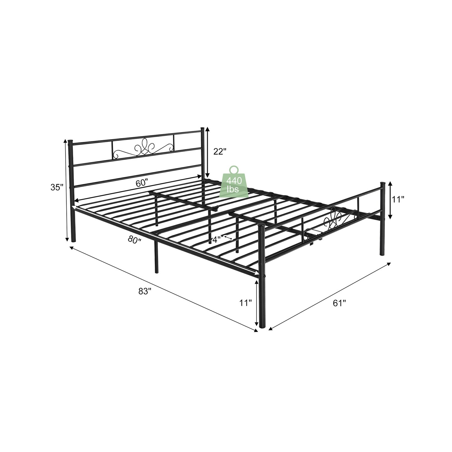 Queen Size Metal Bed Frame with Headboard and Footboard
