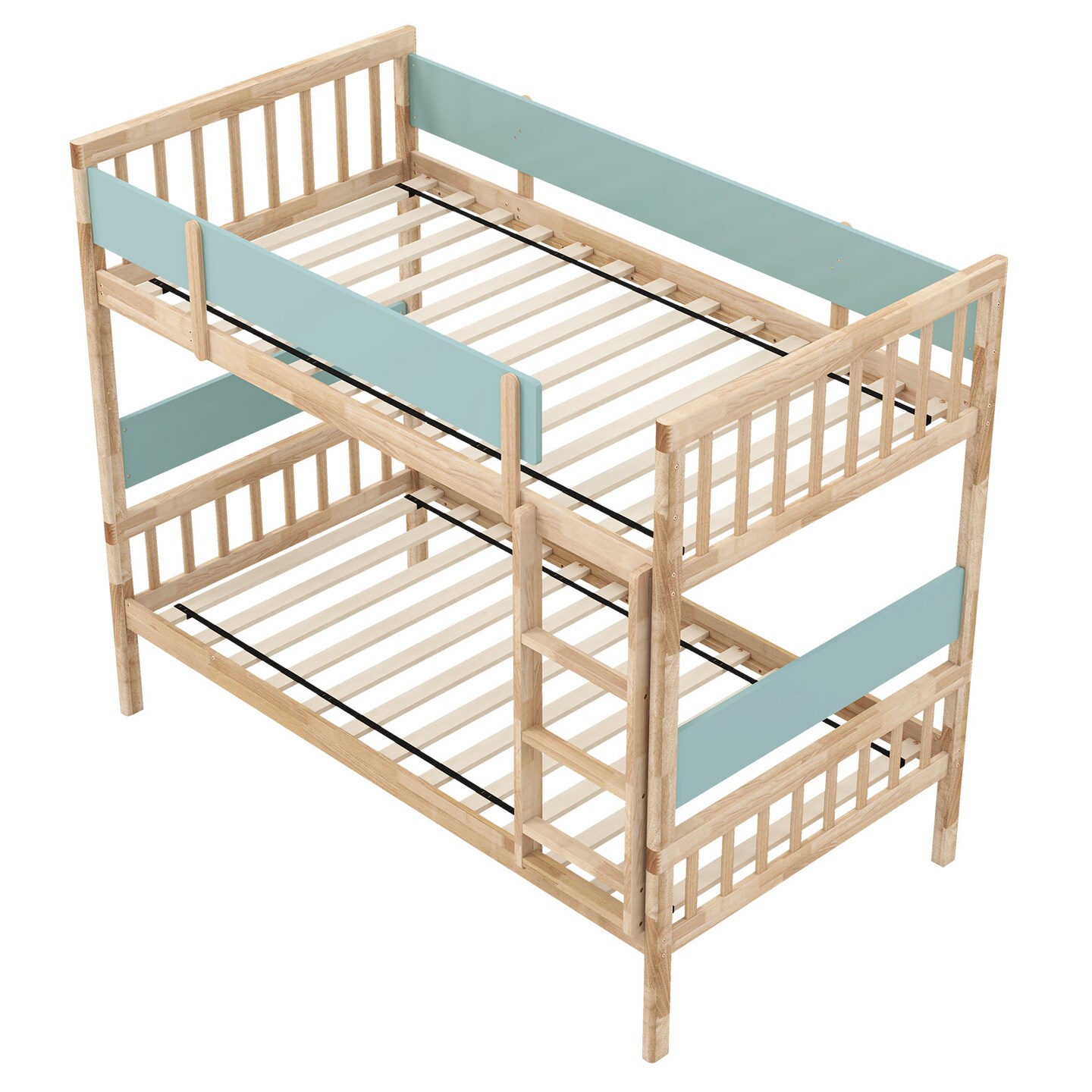 Wooden Twin Over Twin Convertible Bunk Bed with Guardrails and Under-bed Storage