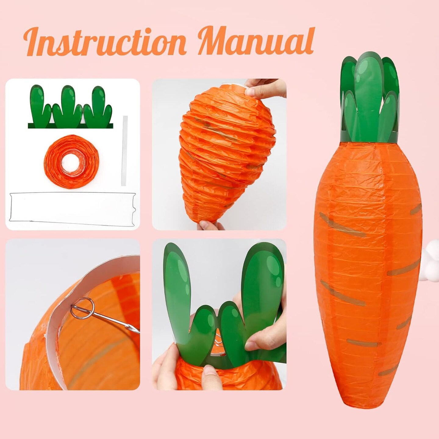 5 PCS Lanterns, Easter Carrot-shaped Paper Lanterns, Cartoon Paper Lantern, for Party, Classroom, Birthday, Home Decoration, for Easter Decoration