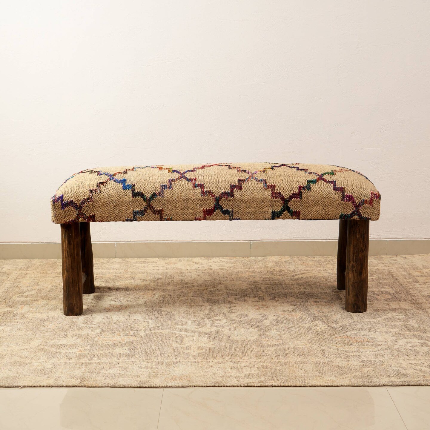 Decorative Jute Fabric Upholstered Multicolor Bench - 45 X 14 X 18&#x22;