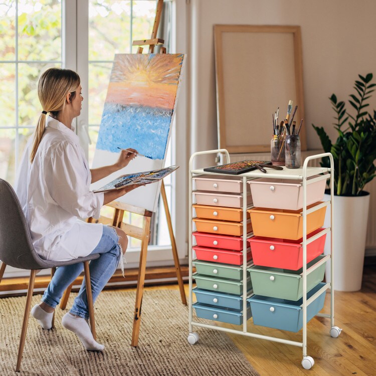 15-Drawers Multi-Use Rolling Storage Organizer Cart with Chrome Finish Steel Frame Perfect for Any Room