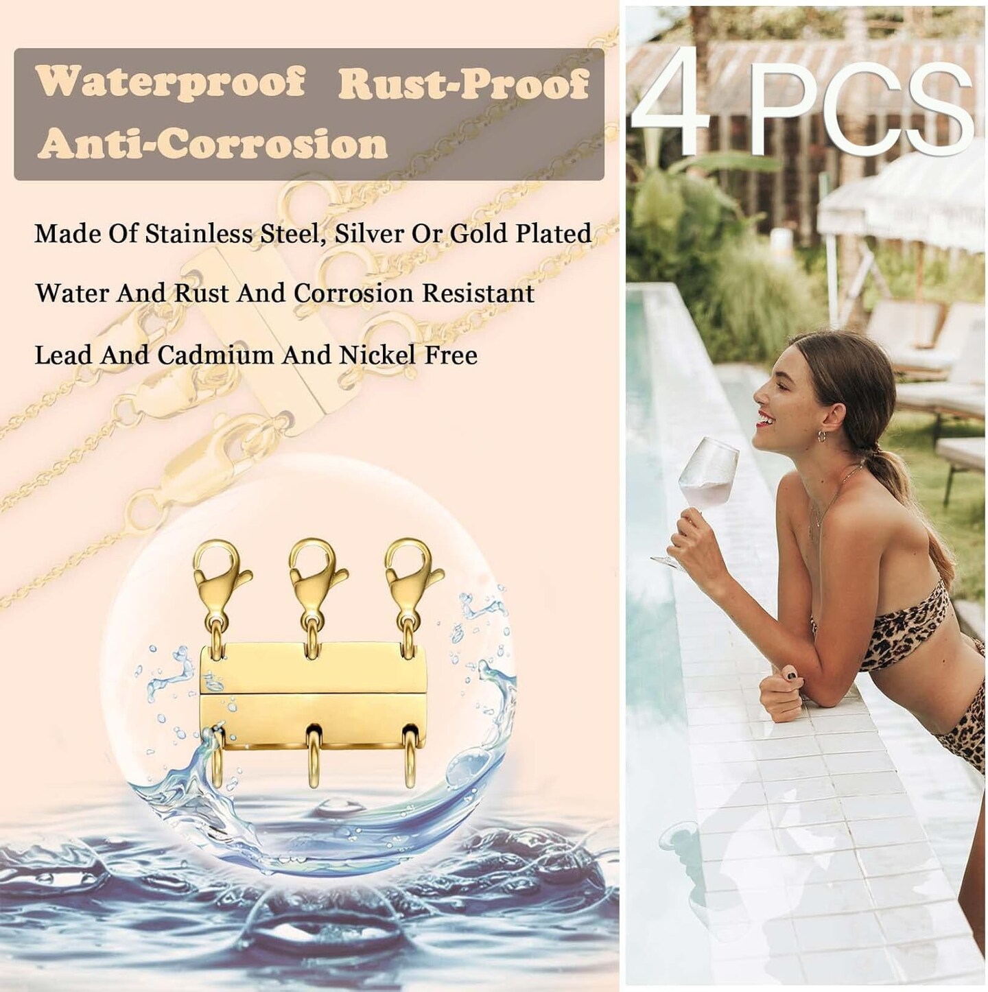 Necklace Layering Clasp Jewelry Separators Gold and Silver Magnetic Multiple Necklace Clasp for Women Layered Look (4pcs Gold + Silver)