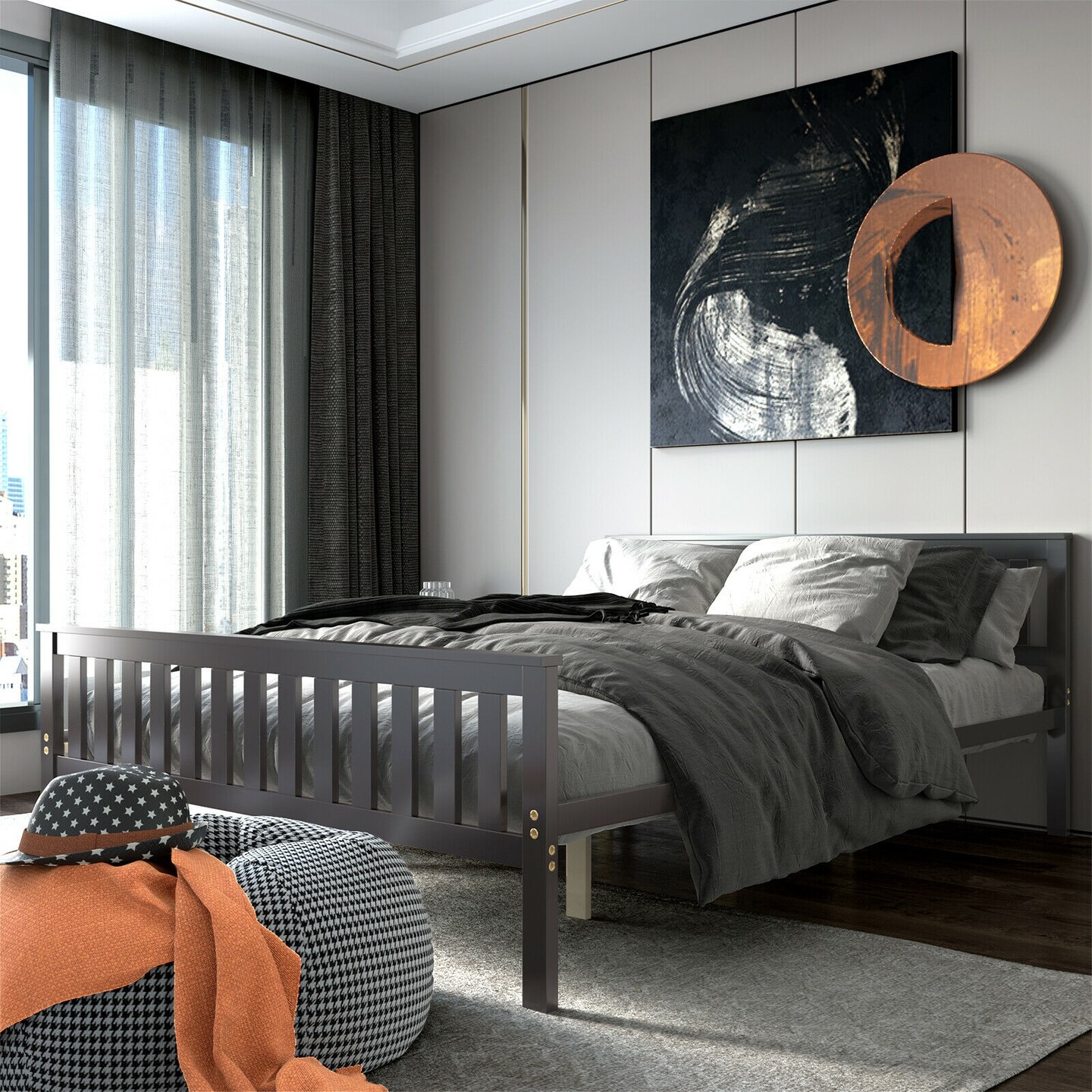 Wood Platform Bed with Headboard - Twin/Full/Queen Size, Sturdy Frame, Modern Design