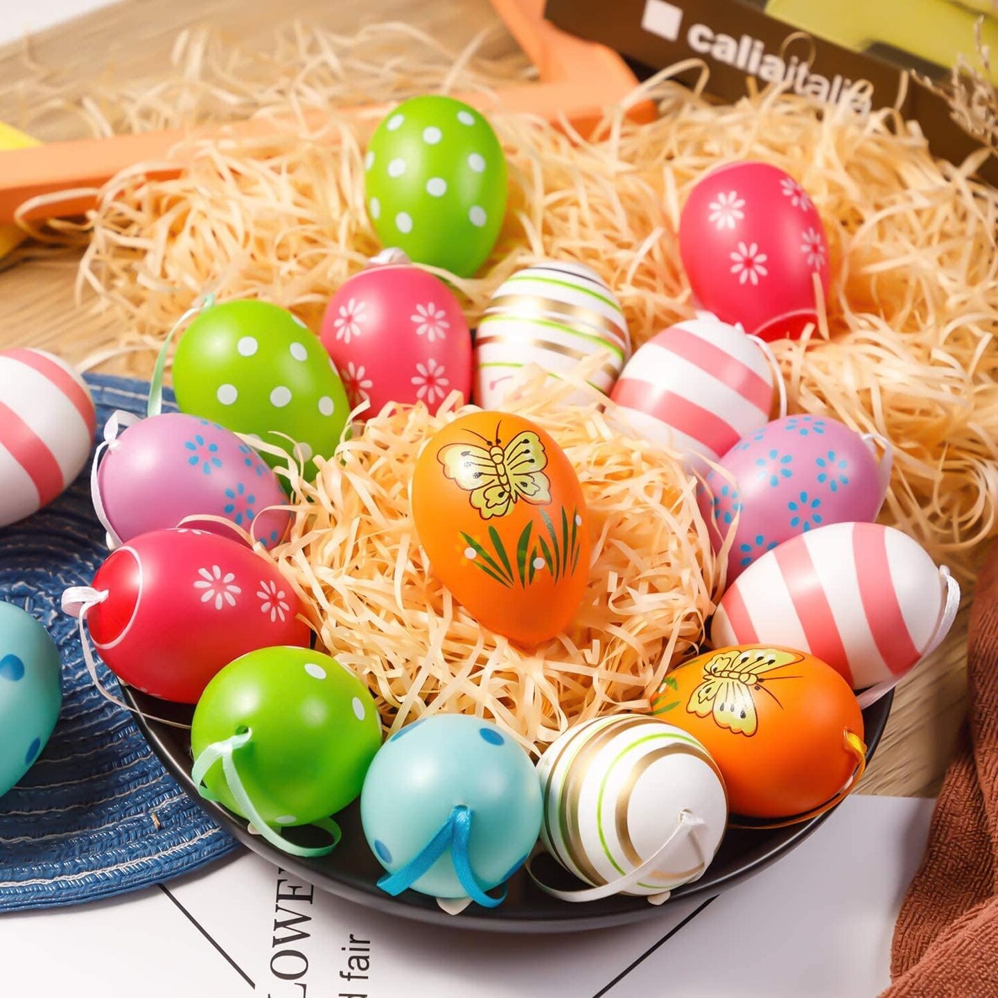Easter Tree Ornaments, 24pcs Multicolored Hanging Plastic Easter Eggs Easter Tree Decorations Hanging Easter Eggs