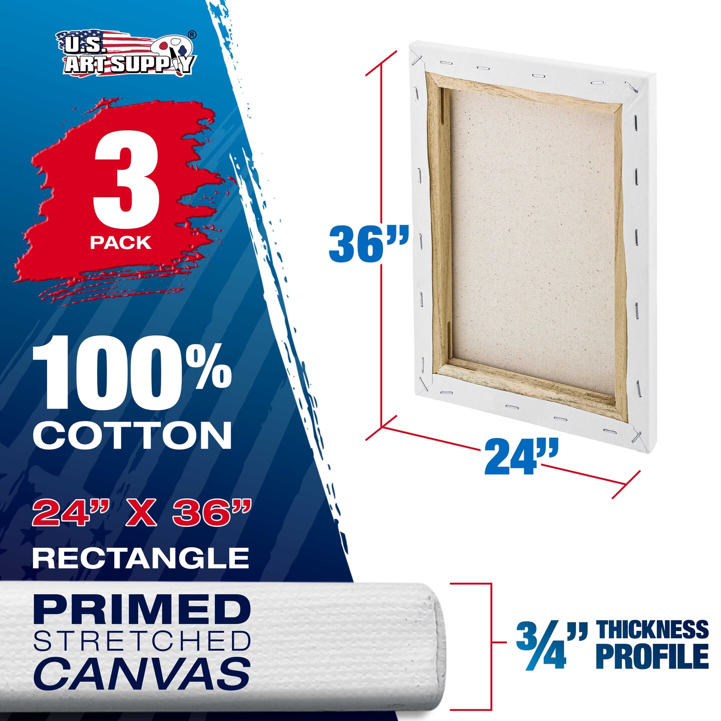 24 x 36 inch Stretched Canvas 12-Ounce Triple Primed, 3-Pack