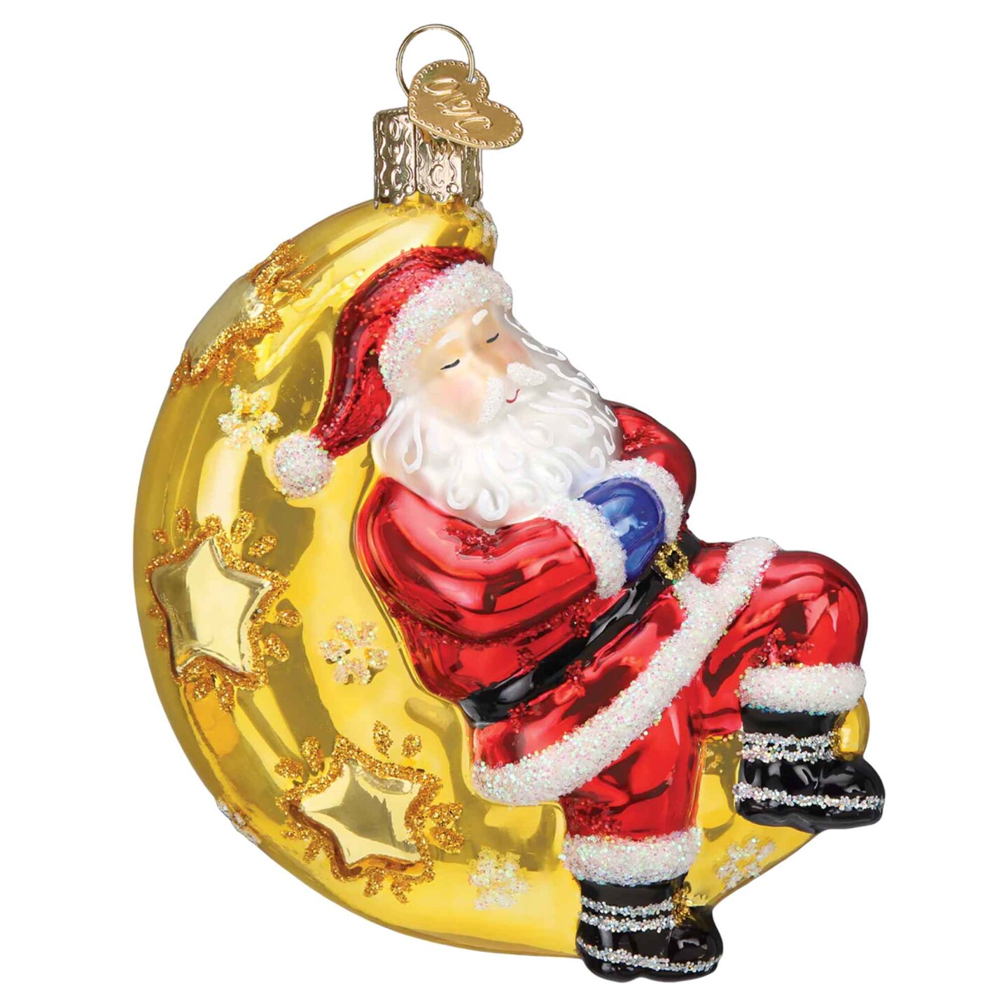 Old World Christmas 4.0 Inch Moonlight Santa Christmas Tree Ornament , Snooze Moon Ornament